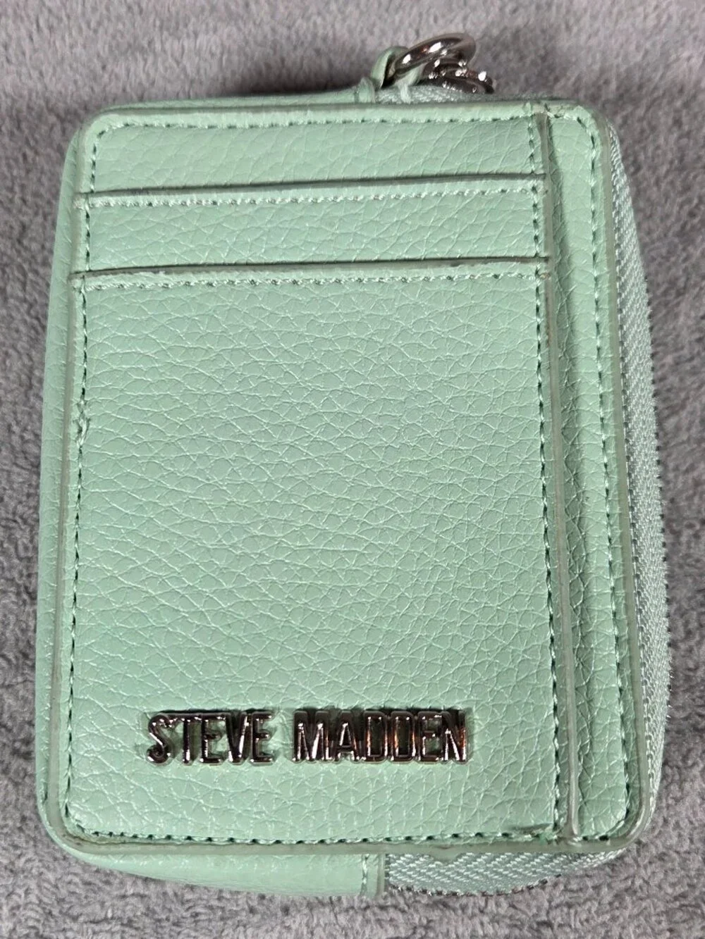 Steve Madden Textured Mint Green Faux-Leather Wallet with Silver-Tone Logo/Zip